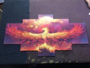 Close up of a canvas stretched print of a phoenix