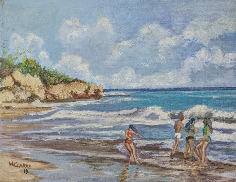 painting of beach goers